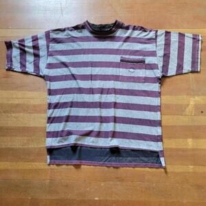 Vtg 90s QUIKSILVER Small Embroidered Logo Multicolor Stripe Skate T Shirt L